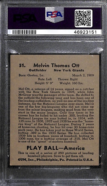 1939 Play Ball Mel Ott #51 PSA 4.5