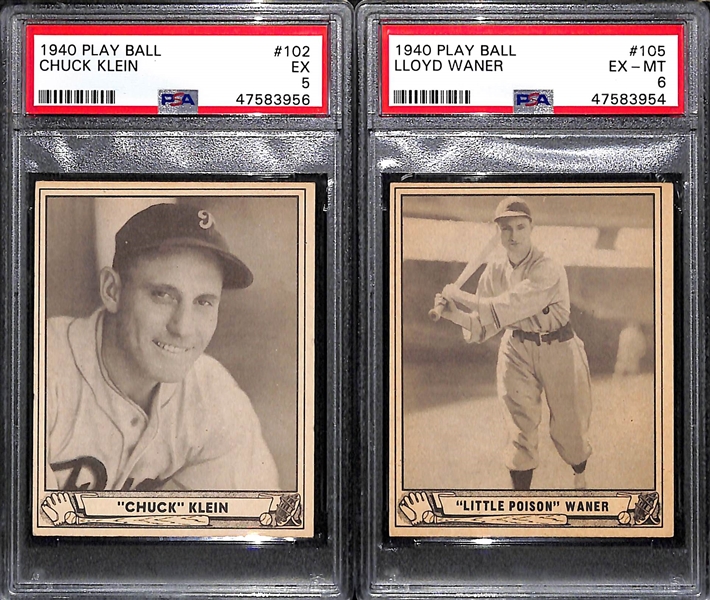 Lot of 2 - 1940 Play Ball Chuck Klein PSA 5 & Lloyd Waner PSA 6