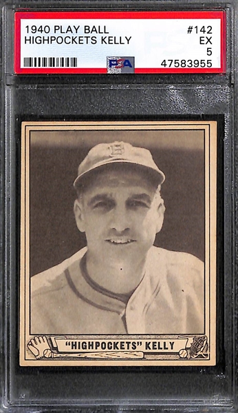 Lot of 3 - 1940 Play Ball Highpockets Kelly PSA 5, Frankie Frischg PSA 3 MK & Tony Lazzeri PSA 2.5