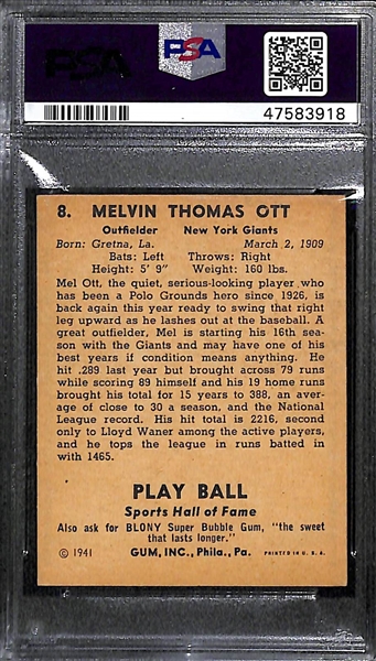 1941 Play Ball Mel Ott #8 PSA 6