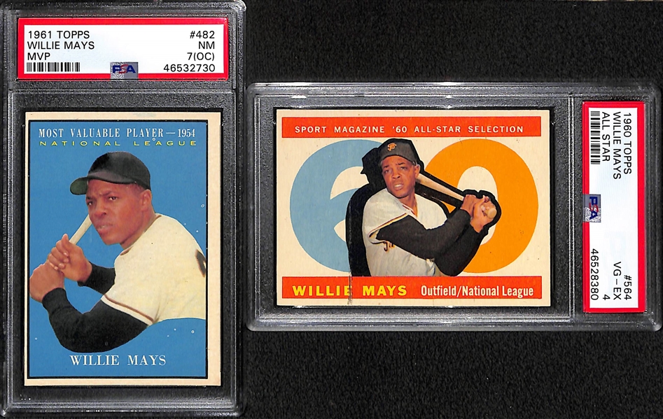 Lot of 2 - 1961 Topps Willie Mays MVP Card PSA 7(OC) & 1960 All Star Card PSA 4