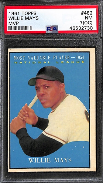 Lot of 2 - 1961 Topps Willie Mays MVP Card PSA 7(OC) & 1960 All Star Card PSA 4