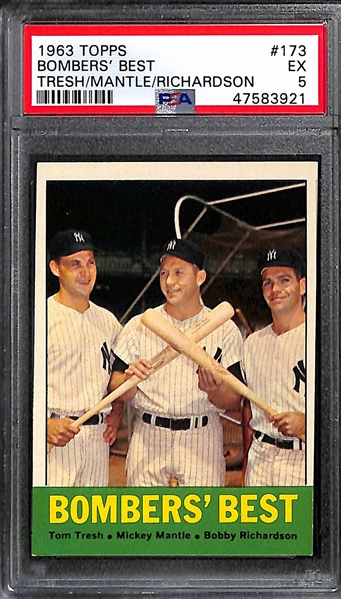 1963 Topps Bombers' Best Tresh/Mantle/Richardson #173 PSA 5