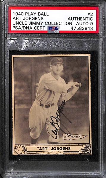 1940 Play Ball Art Jorgens #2 PSA Authentic/Trimmed (Auto Grade 9) & 1939 Play Ball Emmett Mueller #63 PSA Authentic/Trimmed