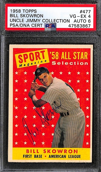Lot of 3 - 1958 Topps Skowron PSA 4 (Auto 6), McDaniel PSA 1.5 (Auto 9), Bolling PSA 4.5 (Auto 9)
