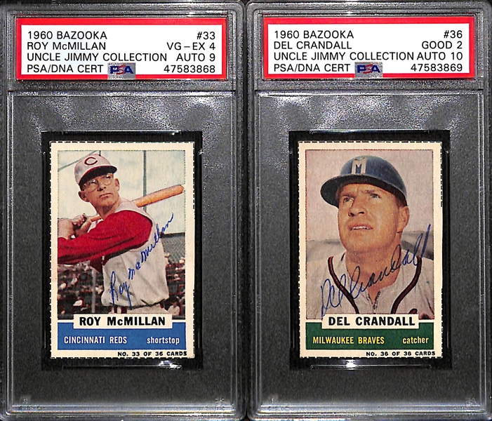 Lot of 2 - 1960 Bazooka Roy McMillan #33 PSA 4 (Autograph Grade 9) & Del Crandall #36 PSA 2 (Autograph Grade 10)