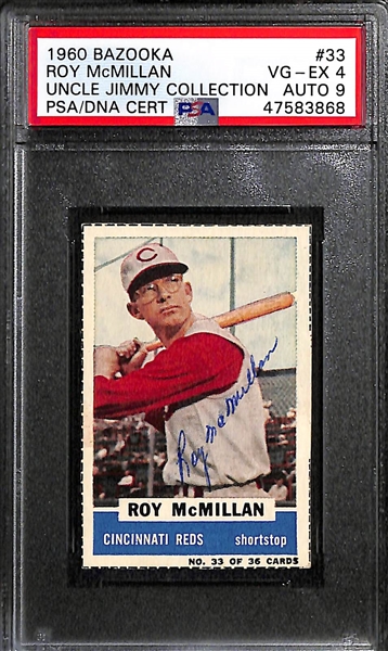 Lot of 2 - 1960 Bazooka Roy McMillan #33 PSA 4 (Autograph Grade 9) & Del Crandall #36 PSA 2 (Autograph Grade 10)