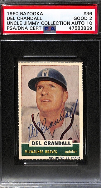Lot of 2 - 1960 Bazooka Roy McMillan #33 PSA 4 (Autograph Grade 9) & Del Crandall #36 PSA 2 (Autograph Grade 10)