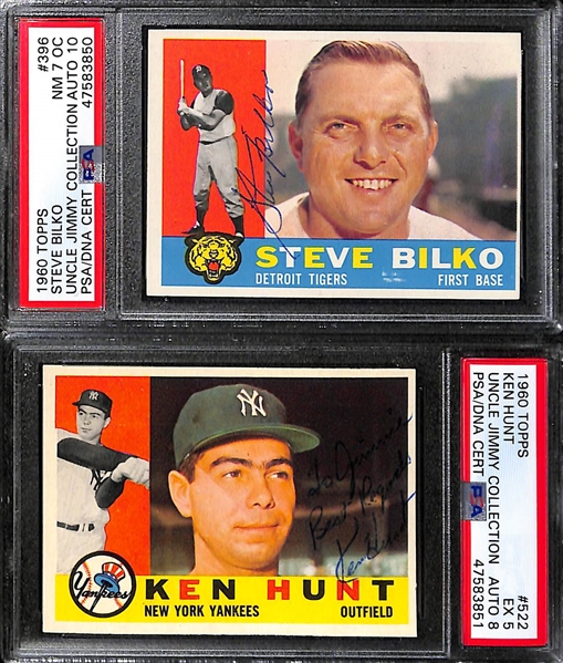Signed 1960 Topps McMillan PSA 8 (Auto Grade 10), Sadowski PSA 7 (Auto Grade 7), Bilko PSA 7(OC) (Auto Grade 10), Hunt PSA 5 (Auto Grade 8)
