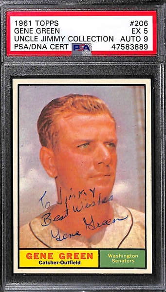 Lot of (4) Signed 1961 Topps Baseball Cards w. Marty Keough, Gene Green, Dale Long, Pete Daley 
