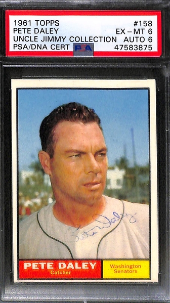Lot of (4) Signed 1961 Topps Baseball Cards w. Marty Keough, Gene Green, Dale Long, Pete Daley 