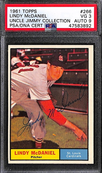 Lot of (5) Signed 1961 Topps Baseball Cards w. Lindy McDaniel, Bill White, Tom Morgan, Ed Sadowski, Ken Hunt