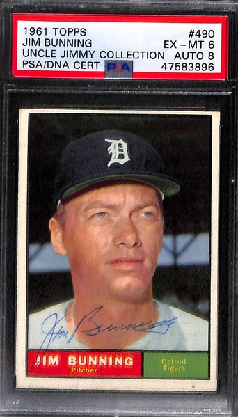 Lot of (4) Signed 1961 Topps Baseball Cards w. Camilo Pascual, Charlie Maxwell, Jim Bunning, Bob Allison
