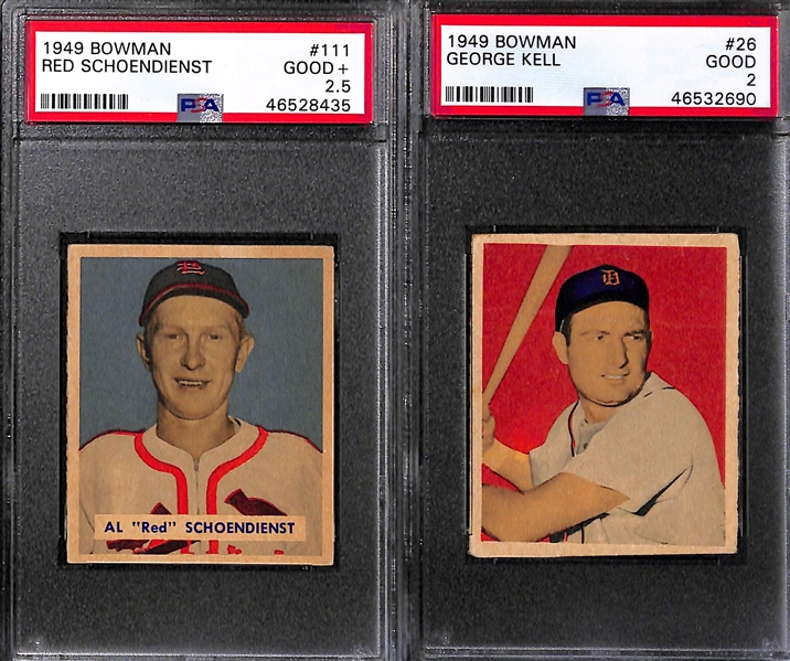Lot of (7) Graded 1949-1952 Bowman Baseball Cards w. (2) Del Ennis, Schoendienst, Kell, Barney, Doby, Roberts 