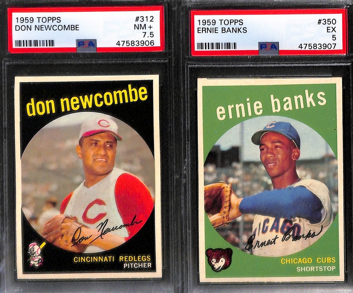Lot of (6) Graded 1959 Topps Baseball Cards w. Nellie Fox, F. Alou, Ernie Banks, Newcombe, Roger Maris, +