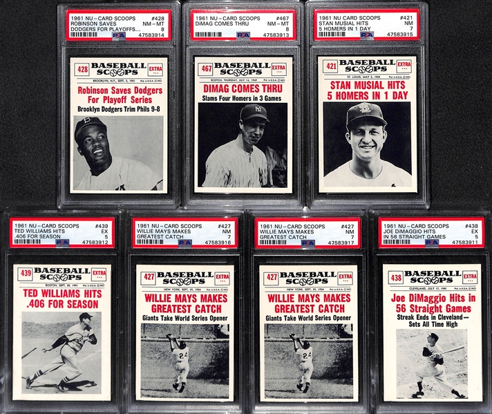 Lot of (7) Graded 1961 NU-Card Scoops w. DiMaggio, Williams, and Mays