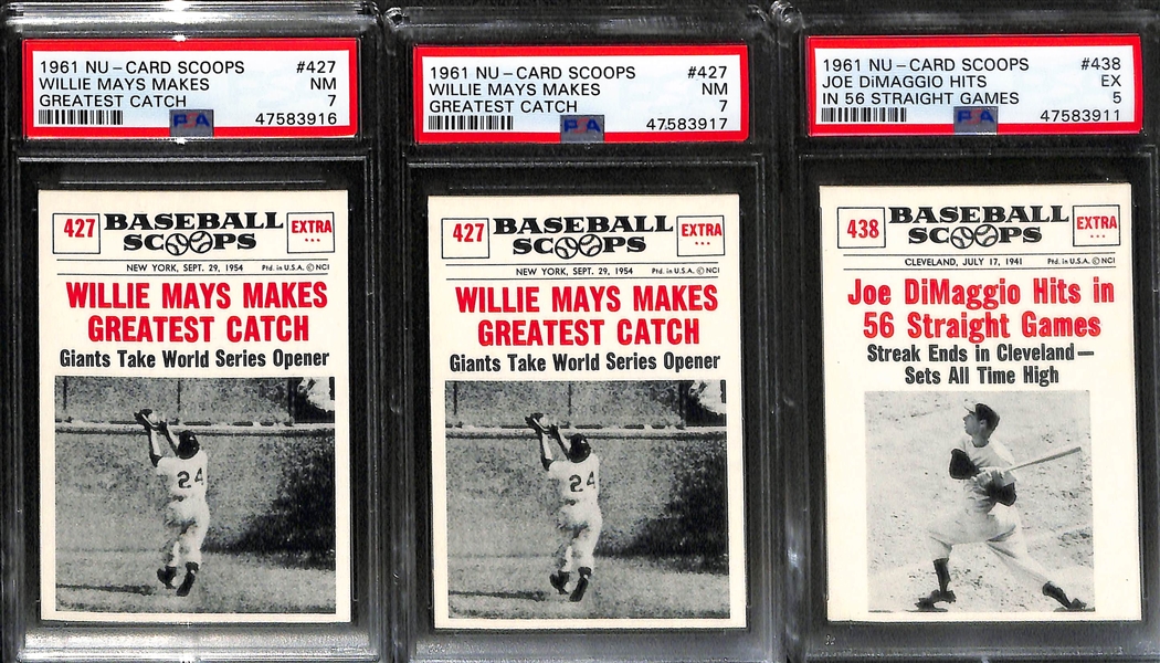 Lot of (7) Graded 1961 NU-Card Scoops w. DiMaggio, Williams, and Mays