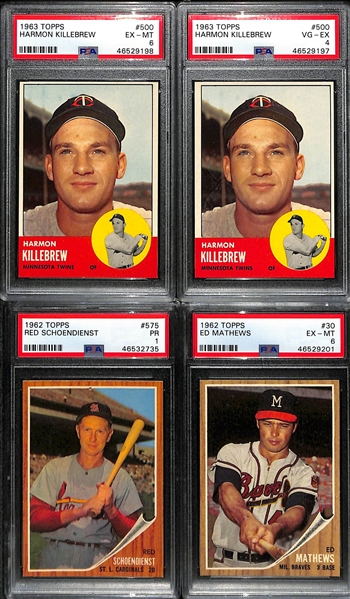 Lot of (4) 1962-1963 PSA Graded Topps Baseball Cards w. 1963 Harmon Killebrew PSA 6