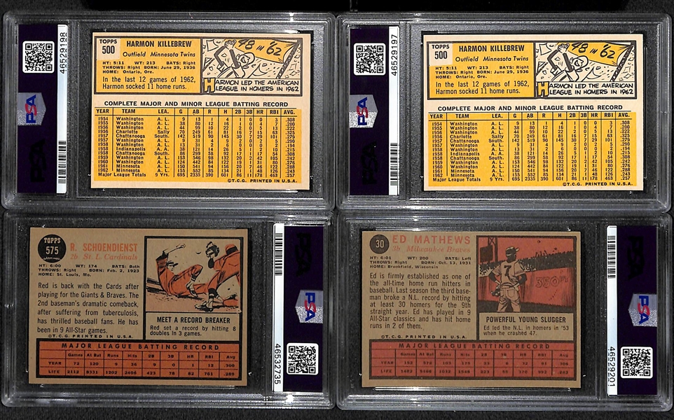 Lot of (4) 1962-1963 PSA Graded Topps Baseball Cards w. 1963 Harmon Killebrew PSA 6