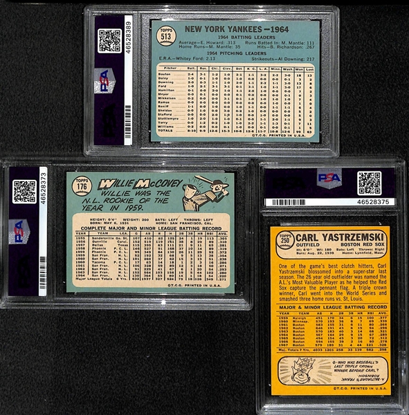 Lot of (3) 1965-1968 PSA Graded Topps Baseball Cards w. Yankees Team, Willie McCovey, and Carl Yastrzemski