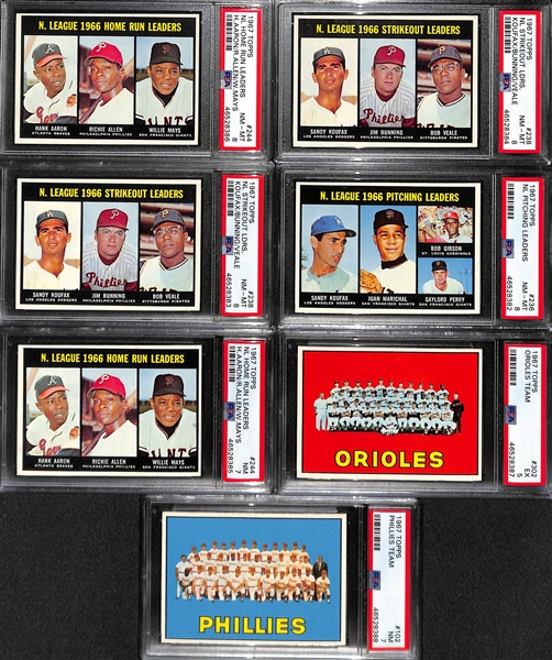 Lot of (7) 1967 PSA Graded Topps Baseball Cards w. NL Home Run Leaders H. Aaron/R. Allen/W. Mays PSA 8