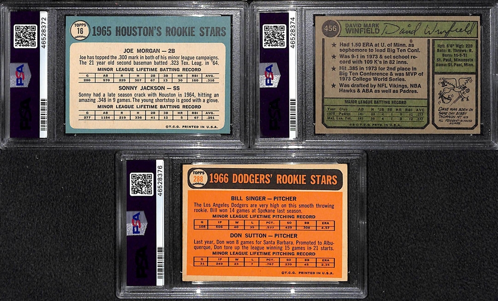 Lot of (3) 1965-1974 PSA Graded Topps Baseball Cards w. Joe Morgan Rookie Graded PSA 2