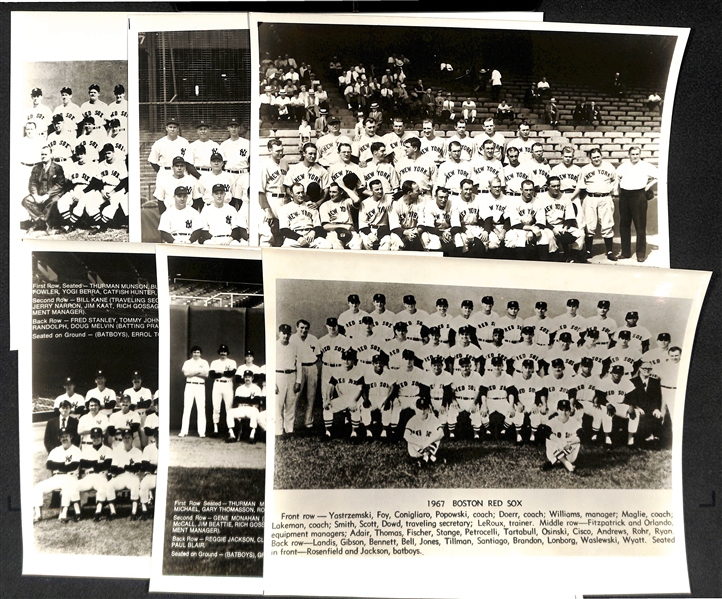 Lot of (6) Yankees and Red Sox Souvenir Team Photos (Printed in 1960s-1970s) Inc. 1936 Yankees, 1943 Yankees, 1946 Red Sox, 1967 Red Sox, 1978 Yankees, 1979 Yankees