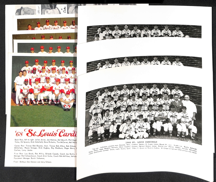 Lot of (8) St. Louis Cardinals Team Photos Printed in 1960s-1970s