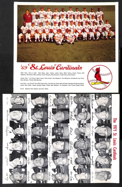 Lot of (8) St. Louis Cardinals Team Photos Printed in 1960s-1970s