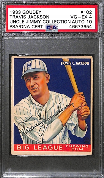 1933 Goudey Travis Jackson #102 PSA 4 (Autograph Grade 10) - POP 1 - Highest Grade of 16 Graded Examples (d. 1987)