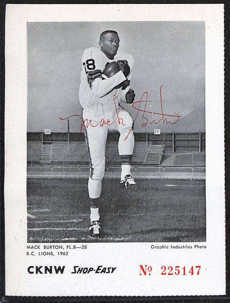 Lot of (11) Different 1963 Nalley's Canadian Football Coins & Mack Burton Signed CKNW Program Insert