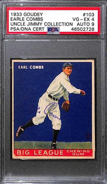 1933 Goudey Earle Combs #103 PSA 4 (Autograph Grade 9) - Pop 1 - Highest Grade of Only 8 PSA Examples - (d.1976)