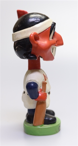 1960s Cleveland Indians Green Circle Base Mascot Indian Head Wahoo Bobble Head