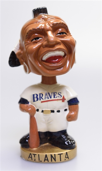 Lot Detail - Late 1960s Atlanta Braves Gold Circle Base Braves Mascot Head  Chief Nok-A-Homa Bobble Head w. Original Box