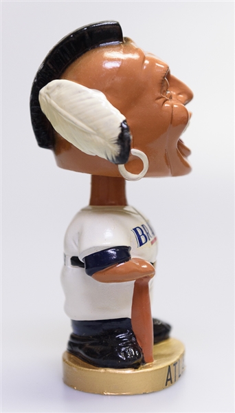 Late 1960s Atlanta Braves Gold Circle Base Braves Mascot Head Chief Nok-A-Homa Bobble Head w. Original Box