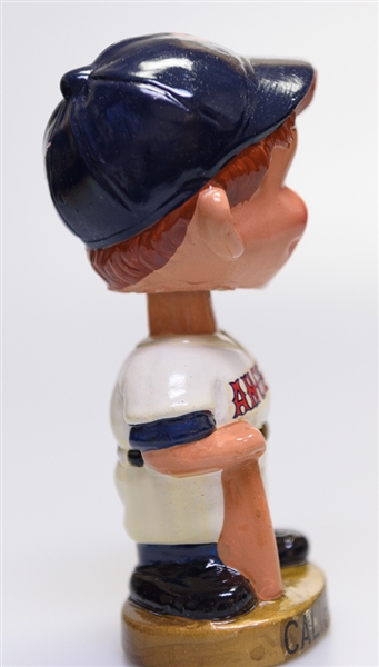 Late 1960s California Angels Gold Circle Base Boy Head Bobble Head w. Original Box