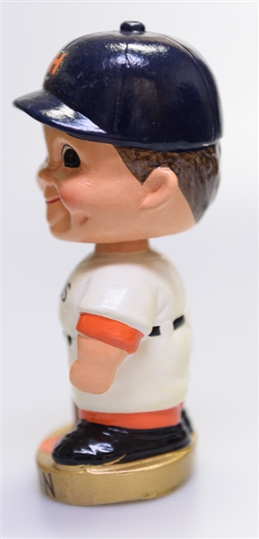 Late 1960s Houston Astros Gold Circle Base Boy Head Blue Hat Bobble Head w. Original Box