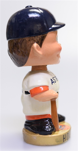 Late 1960s Houston Astros Gold Circle Base Boy Head Blue Hat Bobble Head w. Original Box