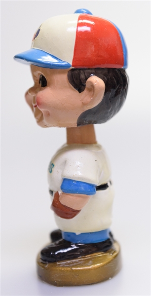 Late 1960s Montreal Expos Gold Circle Base Boy Head Bobble Head w. Original Box