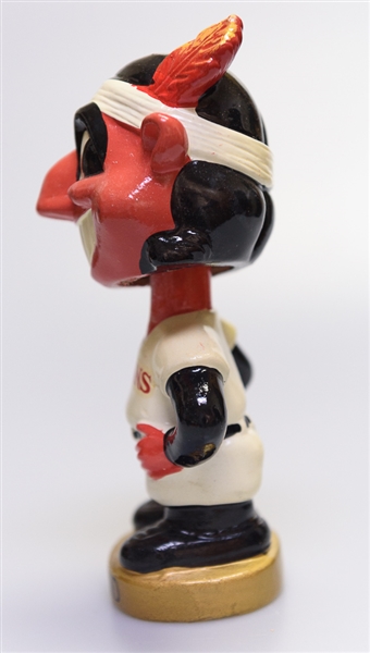 1970s Cleveland Indian Gold Circle Base Mascot Head Wahoo w. Original Box