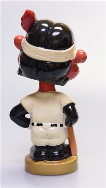 1970s Cleveland Indian Gold Circle Base Mascot Head Wahoo w. Original Box