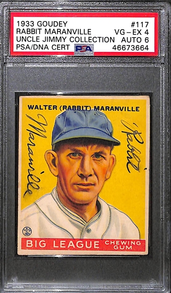 1933 Goudey Rabbit Maranville #117 PSA 4 (Autograph Grade 6) - Pop 2 - Highest Grade of Only 9 PSA Examples - (d. 1954) 
