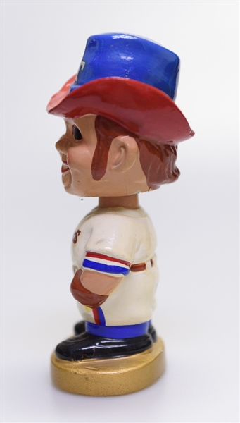 1970s Texas Rangers Gold Circle Base Mascot Cowboy Head Bobble Head 