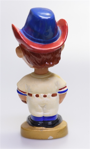 1970s Texas Rangers Gold Circle Base Mascot Cowboy Head Bobble Head 