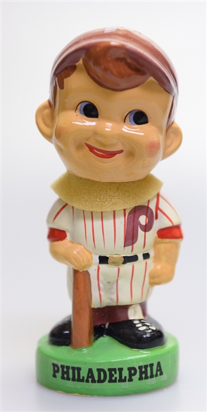 Lot of (2) Bobble Heads - 1980s Philadelphia Phillies Green Circle Base Boy Head & 1980s Pittsburgh Pirates Green Circle Base Pirate Mascot Head