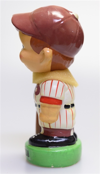Lot of (2) Bobble Heads - 1980s Philadelphia Phillies Green Circle Base Boy Head & 1980s Pittsburgh Pirates Green Circle Base Pirate Mascot Head