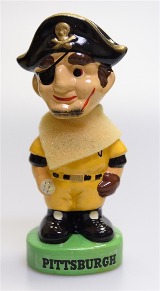 Lot of (2) Bobble Heads - 1980s Philadelphia Phillies Green Circle Base Boy Head & 1980s Pittsburgh Pirates Green Circle Base Pirate Mascot Head