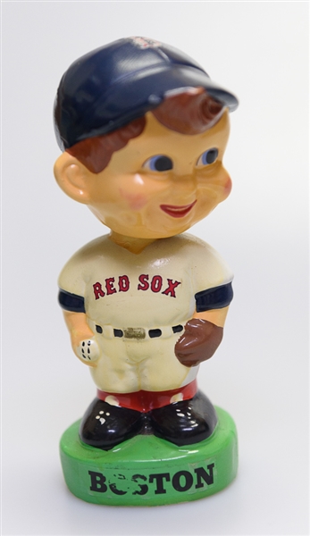 Lot of (2) Bobble Heads - 1980s Toronto Bluejays Green Circle Base Boy Head & 1980s Boston Red Sox Green Circle Base Boy Head