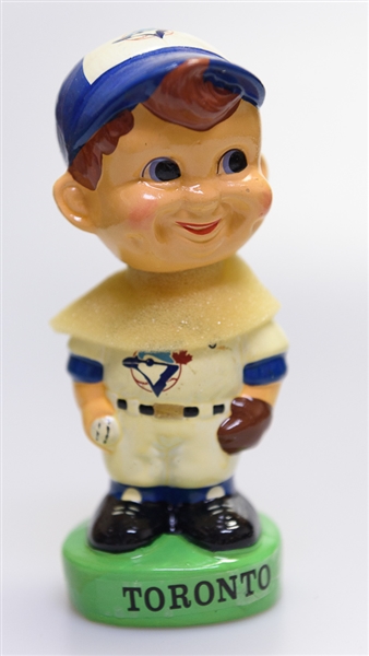 Lot of (2) Bobble Heads - 1980s Toronto Bluejays Green Circle Base Boy Head & 1980s Boston Red Sox Green Circle Base Boy Head