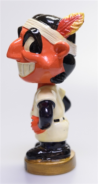 1970s Cleveland Indian Gold Circle Base Mascot Head Wahoo w. Original Box